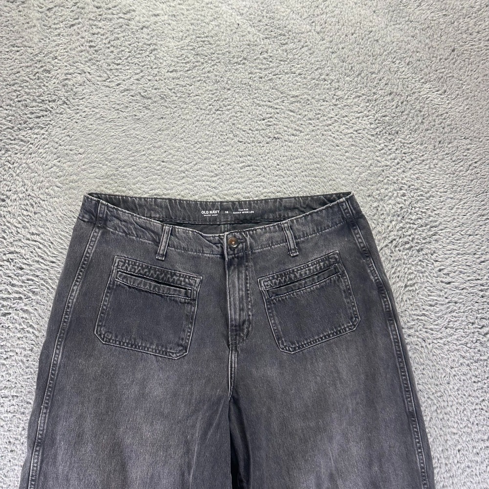 Old Navy Drapey Jeans Women 16 Gray Cotton Denim Wide-Leg Faded High-Rise Baggy - Picture 2 of 11